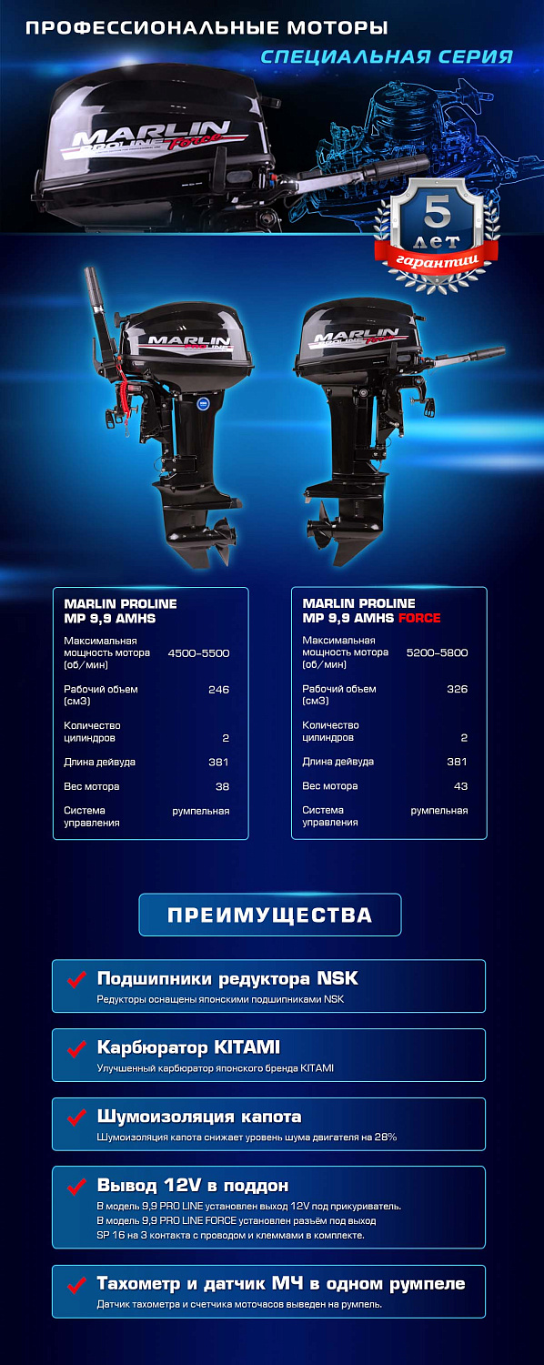 Лодочный мотор MARLIN PROLINE MP 9.9 (20) AMHS FORCE в Тобольске